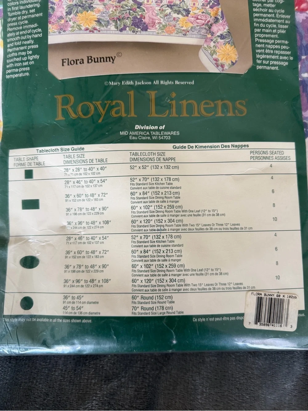 NWT Royal Linens Easter Tablecloth Floral Cotton Bunny Purple Green 60x102